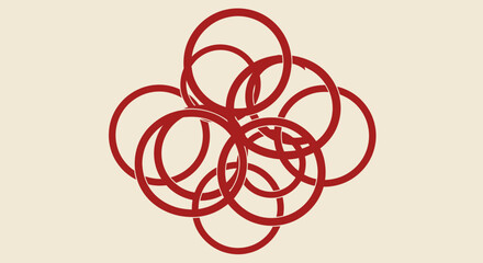 Interlocking red rings on beige background