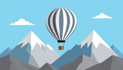 Vector hot air balloon over mountains, minimal style