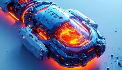 Futuristic Sci-Fi Engine Core with Glowing Orange Heat and Mechanical Components