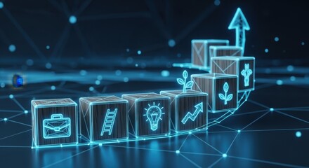 The concept of planning and growth shown by arranging blocks for a career journey.
