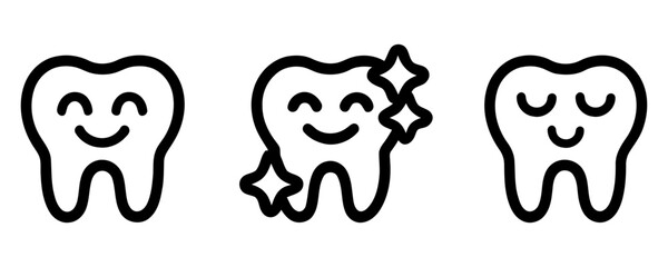Fototapeta premium Happy tooth icons for dental health and hygiene. tooth icons set