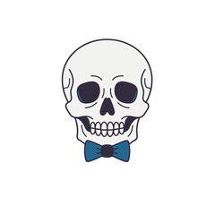 Skull with a blue bow tie, simple and elegant design.