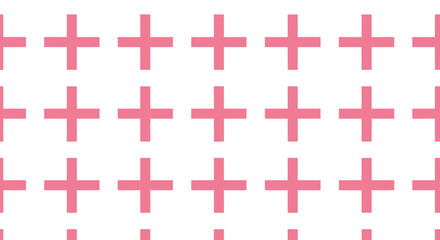 Fototapeta premium Row/column pattern of pink plus symbols on white