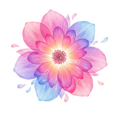 Fototapeta premium Delicate, vibrant flower with falling petals in pastel hues isolated on white background