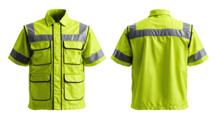High-Visibility Safety Vest Collection – Orange and Yellow Reflective Workwear Isolated on Transparent Background for Industrial and Construction Use
