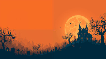 Spooky Halloween Background with Pumpkins and Full Moon