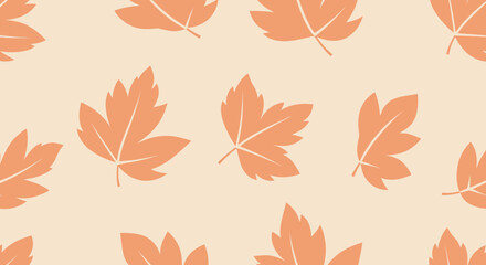 Obraz premium Peach foliage pattern. Scattered leaves with veined detail against a pale background