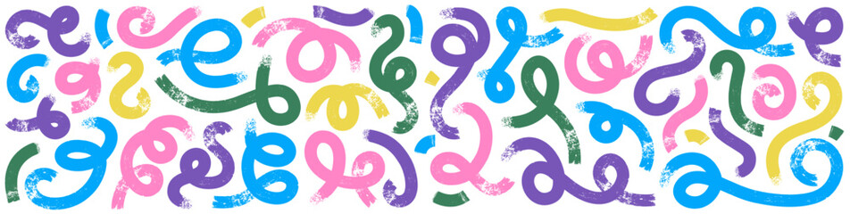 Colorful bold curved lines. Hand drawn bold grunge wavy and swirled set vector