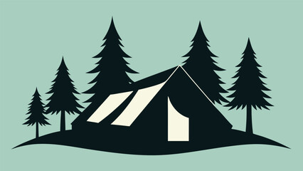 Obraz premium Camping Tent Silhouette in Forest Outdoor Adventure Vector Illustration Nature Escape