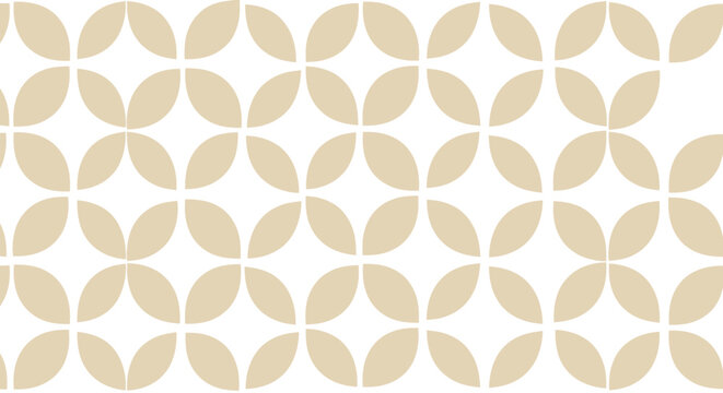 Seamless pattern of beige rounded petal shapes creating flower-like shapes on a white backdrop