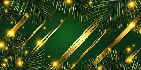 Green background with golden stripes and lights, green color palette, golden diagonal lines 