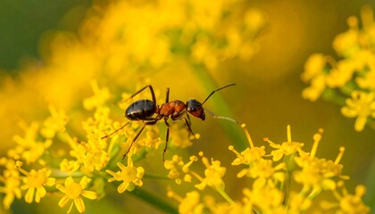 Close-up of ant on yellow flowers