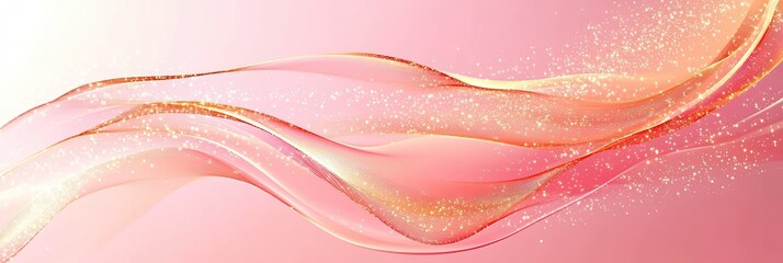 Light pink background with golden lines, vector illustration, flat design