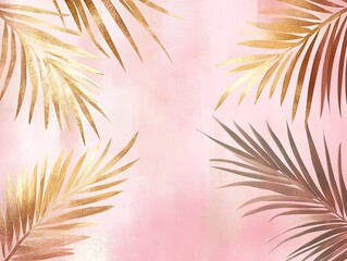 Light pink background with golden palm leaves