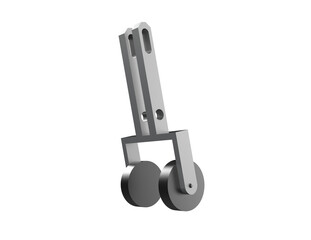 A modern, grey 3D-rendered robotic wheel assembly, featuring two small wheels and a mounting bracket. Clean, isolated mechanical part for industrial or tech designs on a PNG Transparent HD Background.