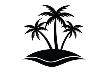 Tropical island sunset beach landscape silhouette illustration with a palm tree icon vector