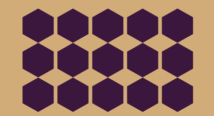 Tiled pattern of dark purple hexagons on a tan background