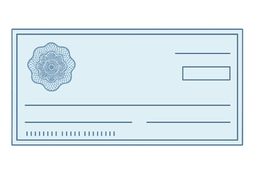 Blank blue business bank check template. Guilloche pattern rosette and abstract watermark. Vector background for voucher, banknote, financial coupon, gift certificate design.