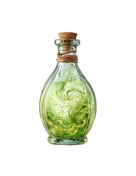 Mystical Green Magic Potion in a Glass Bottle with Cork Stopper