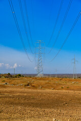 High voltage power line in a wilderness at Tanzania