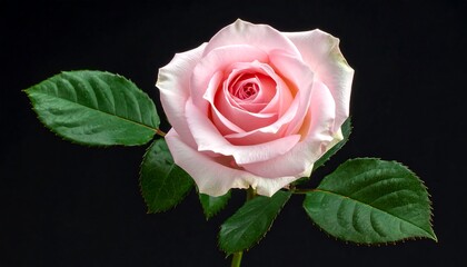 Close-up of a delicate pink rose against black