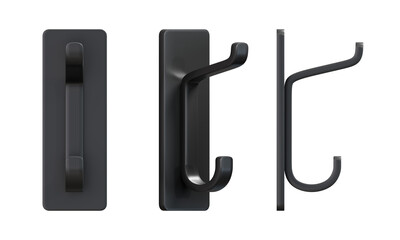 Wall Hooks for Coat and Towel, Adhesive Door Hanger Stick on, Black, Isolated on a Transparent