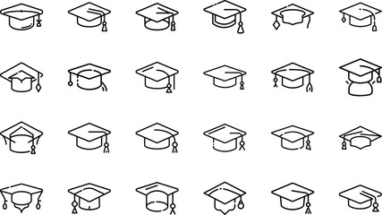 Bundle Minimal Line Icon Of A Graduation Cap Eps 11