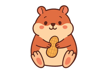 Cute cartoon hamster holding a peanut. Funny adorable rodent character. Flat vector illustration for kids, nursery decor, and print. Isolated animal mascot design on white background.