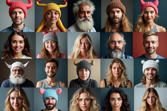 Diverse Headshot Collage: Individuals of Various Backgrounds and Identities Expressing Their Inner Selves with Unique Avatars
