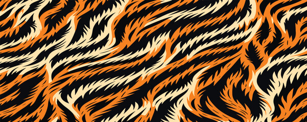 Tiger skin vectand illustration with wild striped fur texture, ideal fand seamless wallpapers, textile surfaces, and decandative tiles.
