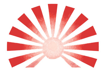 Vibrant Red Rising Sun Vector Illustration with Radiant Rays, Japanese Symbolism, Retro Style Graphic Design, Abstract Sunrise Emblem, Transparent Background, Radiating Energy