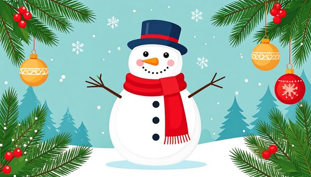 Christmas snowman illustration with festive decorations