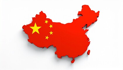 The flag of China overlaying the map shape of China clean bold design isolated on white background
