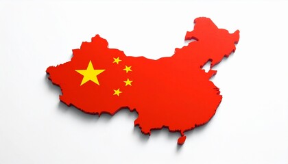 The flag of China overlaying the map shape of China clean bold design isolated on white background
