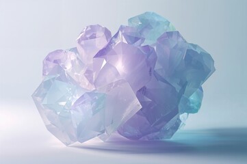 Fototapeta premium Faceted pastel crystal structure glows with ethereal light in minimalist futuristic composition
