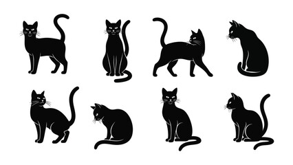 Black cat silhouette: A collection of striking black cat silhouettes, each with its unique pose, capturing their enigmatic charm and elegance