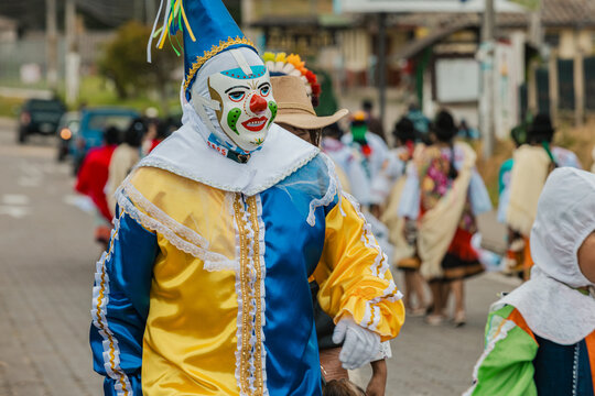 Aya Humas and colorful clowns during traditional festivals in Zuleta Imbabura, Ecuador
