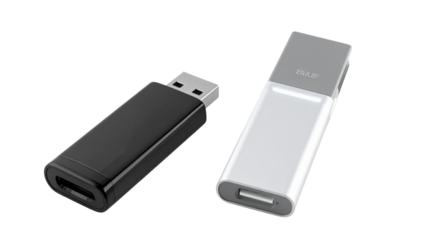 Modern Data Storage Bundle Featuring Dual USB-C Flash Drive Designs, isolated on transparent background