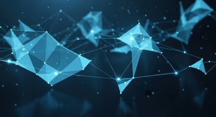 A futuristic backdrop with glowing blue polygon elements and digital network technology.