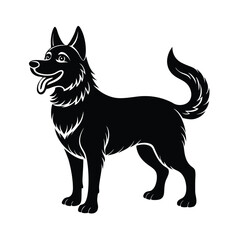 Happy Dog Silhouette On White Background