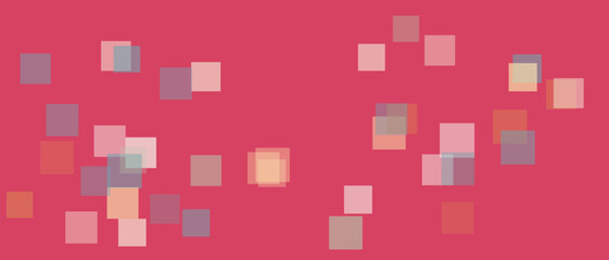 Scattered translucent pastel rectangles on a vibrant pink background abstract