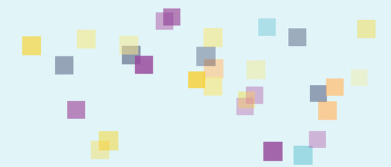 Scattered translucent rectangles in pastel colors on a light blue background abstract