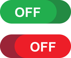 Two off button isolated on white background in green and red color for user interface