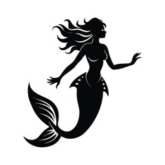Mermaid Silhouette On White Background