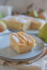 Pear pie on a white plate 