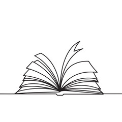 Continuous Line Drawing of Open Book with Fluttering Pages Vector