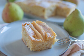 Pear pie on a white plate 