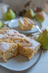 Pear pie on a white plate 