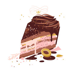 Chocolate cake slice with cracked glaze