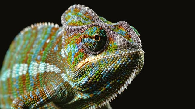 Vibrant chameleon shifting colors dramatically